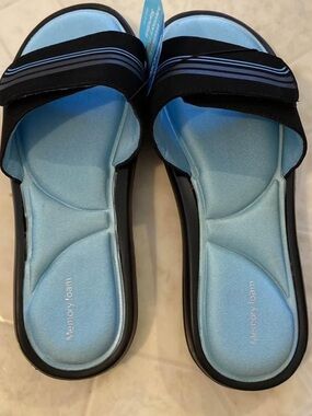 Light Blue Memory Foam Slide Sandals for Women